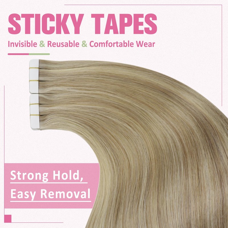 YoungSee Human Hair Tape in Extensions Highlight Seamless Tape Extensions