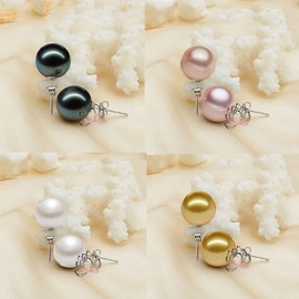 C-Girls Pearls Shop Accessory Specialty Store, Ceremonial Occasions, Necklace, Pearl Pearl Earrings Set, 0.4 inches (10 mm) Pearls, 17.7 inches (45 cm), Available in 4 Colors, White, Pink, Black,
