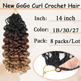 Pre looped Gogo Curl Crochet Hair 14 Inch 8 Packs Short Curly Crochet Hair for Black Women Pretwisetd Ocean Wave Crochet Hair Water Wave Deep Wave Crochet Braiding Hair (14 inch 1B/30/27)