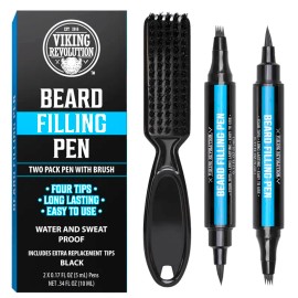 Beard Filling Pen 2 Pack Beard Filler Pen Waterproof Long Lasting Beard Pencil for Men Includes Brush and Replacement Tips Black Brown Light Reddish Brown Beard Grooming Tool Natural Look