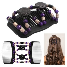 Dadabig 7 PCS Beaded Hair Combs, Elastic Hair Combs Magic Elastic Hair Clip Stretchy Hair Clip Comb Hair Double Magic Clips Vintage Beads Hair Comb for Women Girls Hair Accessory DIY Hair Styling Tool