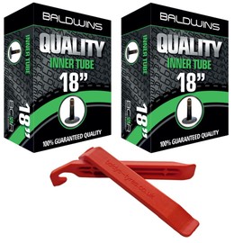 PAIR 18" Baldwins Cycle/Bike Inner Tubes 18" x 1.75 to 2.125 (Fits any 1.75, 1.85, 1.90, 1.95, 2.0, 2.10, 2.125) Schrader/Car Type Valve & BALDY'S TYRE LEVERS (Pack of 2)
