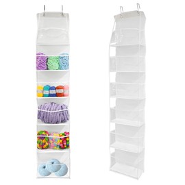 QZV Hanging Yarn Storage Organizer,Large Capacity Clear Door Hanging Yarn Storage with 6 Large Pockets,Save Space Yarn Holder with Over-Door Hooks for Knitting Needles Crochet Hooks