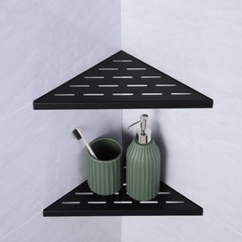 Xiarnotogi 10" Corner Shower Shelf, 2-Pack Bathroom Shelves for Tile Walls, SUS304 Stainless Steel Recessed Shower Shelf, Grout in Corner Organizer Shelves, Matte Black