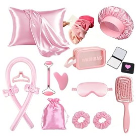 Kit Ondas Sin Calor 16 Pzs, para Cuidado Capilar y Facial(Rosa)