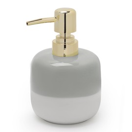 Asashizen Ceramic Soap Dispenser Grey and White Two Tone with Gold Pump Simple Design Cylindrical Lotion Dispenser Bottle Refillable Liquid for Kitchen Bathroom Washroom