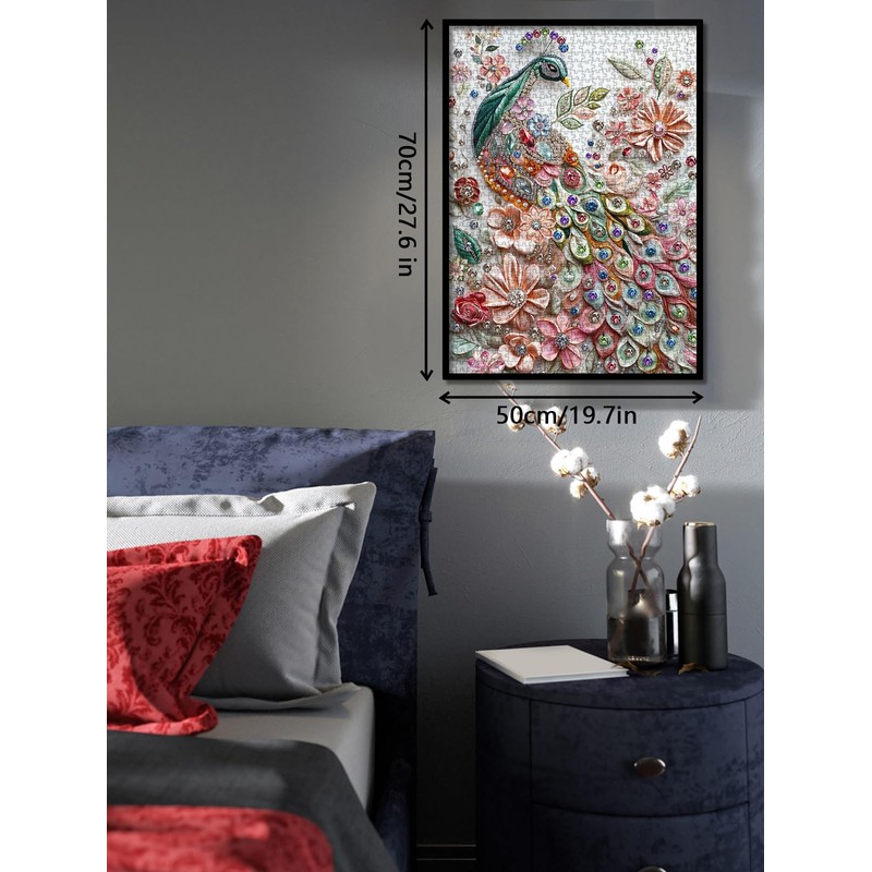 Beautiful Jewellery Peacock Puzzles for Adults 1000 Pieces, Colorful Flower