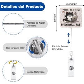 3pcs Llavero retráctil resistente,soporte de credencial con clip retráctil,soporte para insignia de trabajo,Clip de documento para profesor,identificación,Escolar y de Oficina (I'M FINE)