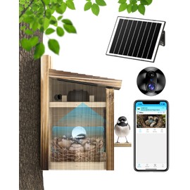 Bird House with Camera Solar Powered,2K HD Wi-Fi Bird Watching, Auto Detect&Notify, Night Vision, APP Control, Birdhouse for Small Birds Nesting, Wooden Birdhouse with Cam Inside (Solar-Powered)