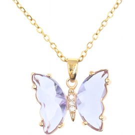 Butterfly Pendant Necklace Perilla Chain Drop Necklace Shiny Cubic Zircons Pink Butterfly Necklace for Women Teen Girls Cuban Butterfly Necklace Gift (Purple)