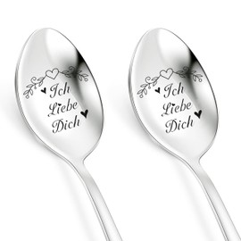 I Love You Gifts for Women Men, PBIEHSR Spoon with Engraving Christmas Gifts for Couples Him and Her, Wedding Anniversary Love Spoon (Ich Liebe Dich)