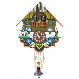 Trenkle Small minature Black Forest Clock Black Forest House, Turning Dancers, no Cuckoo Call TU 263 SQ