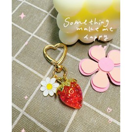 LAEKOU Cute Strawberry Keychain for Women, Girls Bag Charm Key Chain Accessories, Heart Flower Keychains Decor for Purse Backpack