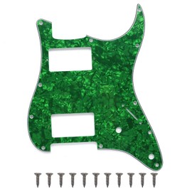 Strat Pickguard HH (2 Humbucker) Pick Guard 11 Hole ST/Strat Style Pickguard for USA/Mexico Stratocaster/Strat Modern Style Guitar Parts, 3 Ply with Screws (Green Pearl)