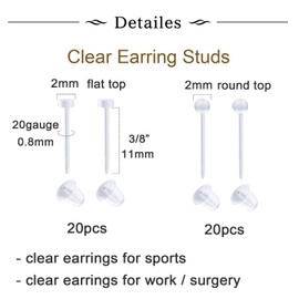 MODRSA Clear Nose Studs Clear Nose Rings for Work Plastic Nose Rings for Surgery Clear Nose Retainer Clear Earrings for Sports Plastic Belly Button Rings Clear Lip Piercing Clear Cartilage Earring