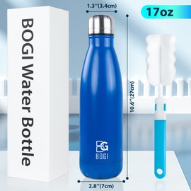 BOGI 2 Pack 17oz Insulated Water Bottle Double Wall Vacuum Stainless Steel Water Bottles, Leak Proof Metal Sports Water Bottle Keeps Drink Hot & Cold - Perfect for Outdoor Sports Camping (Mint+Dblue)