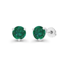 925 Sterling Silver 6mm Round 3 Prong Martini Set Created Green Emerald May Birthstone Screwback Stud Earrings