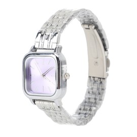 Women Quartz Watch Alloy Steel Strap Stylish Waterproof Ladies Square Wrist Watch for Daily Life Purple