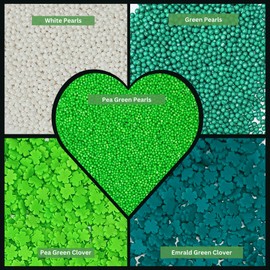 Confect Confect St. Patricks Green & White Pearl Sprinkles | Flower Sprinkles | Leaf Sprinkles | Edible Sprinkles for Baking & Cake Decorative | Edible Sprinkles mix pack of 5-5 Oz