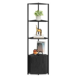 VASAGLE Corner Shelf with Storage, 5-Tier Corner Storage Cabinet, for Living Room, Bedroom, Kitchen, Bathroom, Ebony Black and Ink Black ULBC580B01