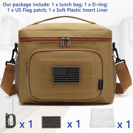 FlowFly Lunch Bag, Insulated Cooler, Thermal Lunch Box Tote with MOLLE/PALS Webbing, Adjustable Padded Shoulder Strap, for Tactical Men Women Adults and Boys Girls Kids (Brown, Large)