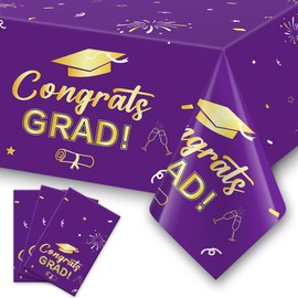 Slergut Purple and Gold Graduation Decorations 2025, 3 Pack Purple Graduation Tablecloth 54"x108", Graduation Party Decorations Plastic Tablecloth for College High School 2025 Graduation Decor