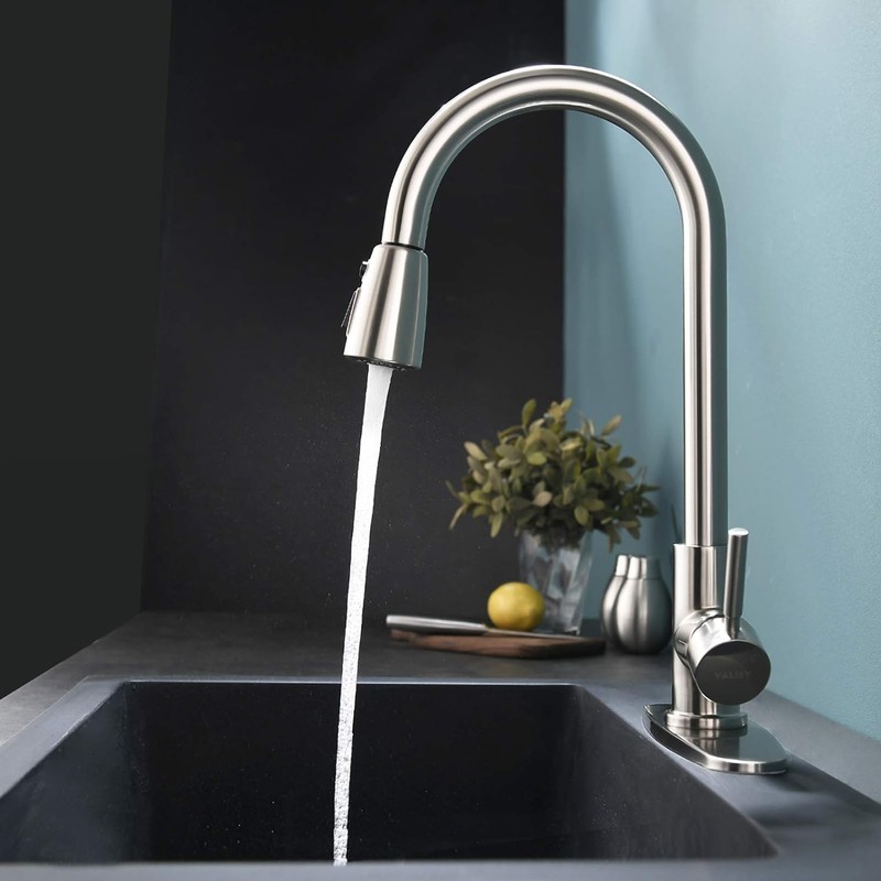 Kitchen Faucet with Pull Down Sprayer, Lead-Free Modern Single Handle