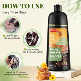 Dark Brown Hair Dye Shampoo 3 in 1 for Women & Men 100% Gray Hair Coverage - Herbal Ingredients Natural Plant Hair Color - Hair Dye in Minutes 17.6 Fl Oz