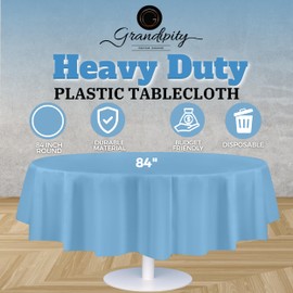 Grandipity Sky Blue 12 Pack Premium Disposable Plastic Tablecloth 84" Inch Decorative Round Table Cover