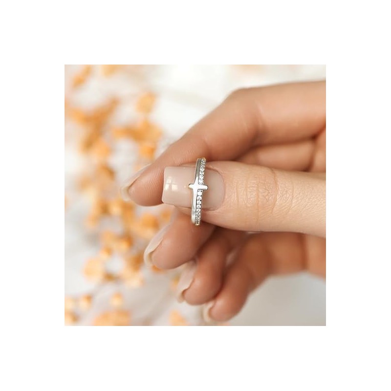 HOLINSE Cross Ring for Women, Engrave Let Go & Let