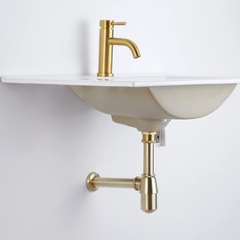 GORDEE Bathroom Basin Sink Bottle Trap Waste Pipe 1-1/4 inch Slip Inlet Drain Tube Kit, Lavatory Adjustable Basin Sink Waste Drain P-Trap Kit, General US/CA Standard, Brushed Gold