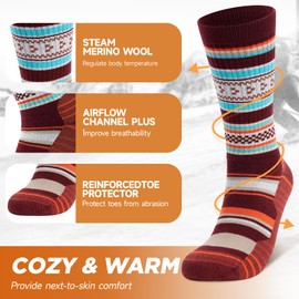 TANSTC Merino Men's Wool Socks, Outdoor & Trekking Socks 35-38, 39-42, 43-46, 47-50, Breathable & Anti-Blister, Warm Thick Padded Thermal Socks for Men, Women, 3 Pairs, A29 colourful mixed