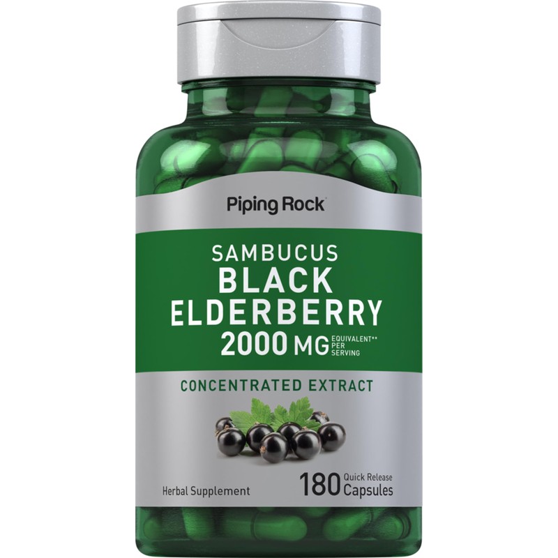 Piping Rock Black Elderberry Capsules | 180 Count | Sambucus
