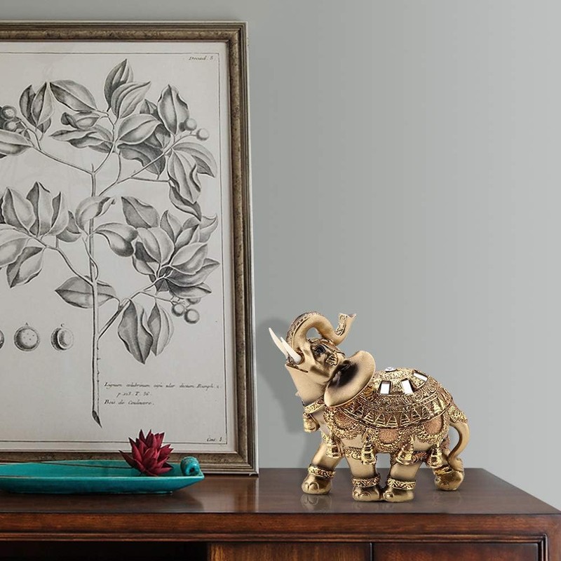 Moncer Elephant Statue, Feng Shui Lucky Elephant Figurine, Golden Elegant