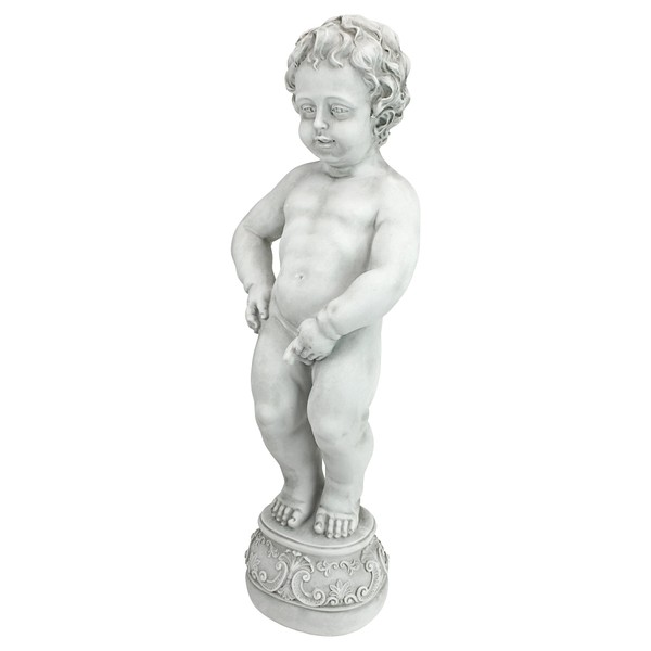 Design Toscano NG335051 Manneken Boy Piped Pond Spitter Statue Water Featur, 10 Inches Wide, 6 Inches Deep, 27 Inches High, Antique Stone Finish