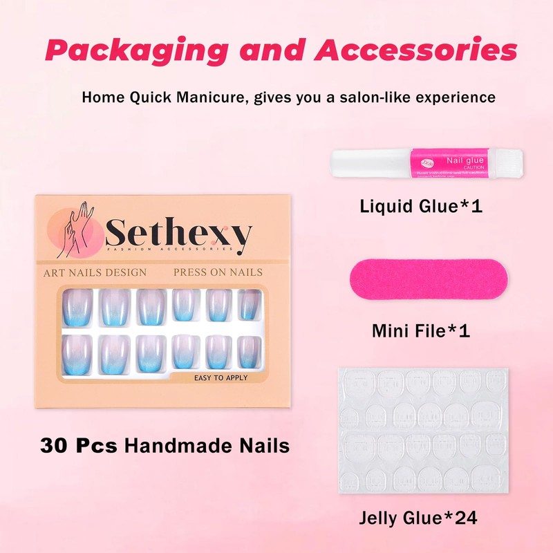 Sethexy Coffin Press on Nail Short - Blue Gradient, Cat