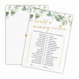 Would Mommy Rather Baby Shower Game Cards - Golden Greenery - 30 Double-Sided Fill In Style Game Cards For Gender Reveal, Baby Announcement, Party Games & Activity - D06