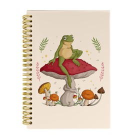 Knibeo Frog on a Mushroom Notebook Journal - Frog Notebook, Mushroom Notebook, Mushroom Gifts for Mushroom Lovers, Frogs Gifts for Frog Lovers, 5.5×8.3 Spiral Bound Notebook with 164 Pages