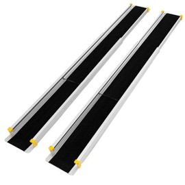 IRONMAX Adjustable Wheelchair Ramp, 4FT-7FT Telescoping Aluminum Door Threshold Ramp, Lightweight Portable Wheel Chair Scooter Ramp for Steps, Car, Doorways, Curbs, Stairs, 600LBS Capacity