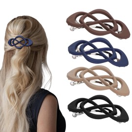 Heclia Vintage French Barrette Clips 4 PCS French Snap Hair Clips Elegant Retro Non Slip Clip with Classic Design Decorative Strong Hold Grip Barrette Clip for Thick Hairs Hair Accessories for Women