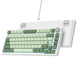 Ussixchare 75% Mechanical Gaming Keyboard 82 Keys Matcha Green Keyboard Hot Swappable Wired Gasket Keyboard RGB Backlit Knob Red Switch for PC Laptop Windows Gamer(82 Matcha)