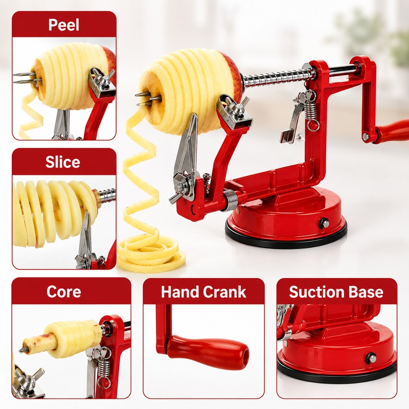 Apple Peeler Slicer for Kitchen Use - 3-in-1 Manual Fruit
