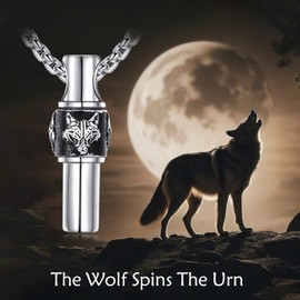 SHEAISRS Wolf Urn Necklace for Men 925 Sterling Silver Bar Ashes Necklace for Men Unisex Spinner Cremation Jewelry 20+2 inch