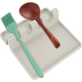 Descanso de cuchara de silicona, duradero para utensilios con almohadilla de goteo, sin BPA, resistente al calor para estufa, soporte para cucharas para cocina, espátulas, pinzas, cucharones (beige)