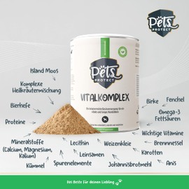 VITALKOMPLEX | All-In-One Futteraufwertung für Hunde | Futterzusatz aus Superfoods, Kräutern & Vitalstoffen | Liefert Vitamine, Mineralien, Proteine, Omega-3 | 500g Pulver | Deutsche Herstellung