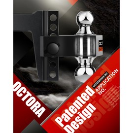 OCTORA Adjustable Trailer Hitch Fits 2-inch Receiver, Heavy Duty Aluminum Tow Hitches,6-inch Drop/Rise, Solid Tube Hitch,for Truck(12,500 LBS GTW), Double Anti-Theft Locking Hitch Pins (Black)