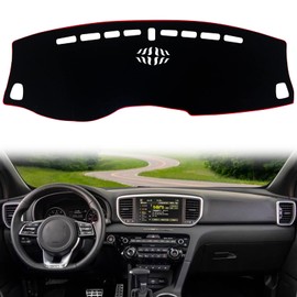 KEEGTBOX Cubierta para tapete de salpicadero para consola central interior personalizada compatible con Kia Sportage SUV 2017 2018 2019 2020 2021 2022 cubiertas para tapete de salpicadero accesorios (borde rojo)