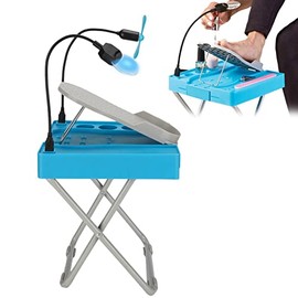 ZJchao Reposapiés de Pedicura, Ajustable Antideslizante Kits de Taburete de Heces Pedicura, Herramientas para Pies Manos Y Uñas con Ventilador de Secado con Lupa LED