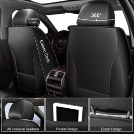 RAWAKORW Car Seat Covers Fit for GMC Yukon 2007-2023 2024 2025 Breathable Leather Seat Cusion Front Set Seat Cover Fit for Yukon (2 Seat,Black)