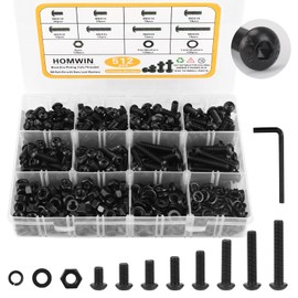 Homwin 512Pcs M6 Bolts and Nuts Kit, M6x10/12/14/16/20/25/30/35mm Button Head Hex Socket Cap Screws 12.9 Grade Alloy Steel Bolt Nut Washer Assortment Black Galvanized